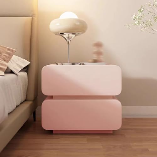 GUAWJRZDP Moderner Nachttisch, Schlafzimmer Schrank mit 2 Schubladen, Minimalistischer Beistellschrank, Schlafzimmermöbel für zu Hause (Color : Pink, Size : 60cm/23.6in) von GUAWJRZDP