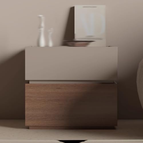 Moderner und Einfacher Nachttisch mit 2 Schubladen, Frei überlappung Nachtkommode, Nachtschrank im Zweifarbigen Design, Verwendung for Wohnzimmer und Schlafzimmer ( Color : Khaki+walnut color , Size : von GUAWJRZDP