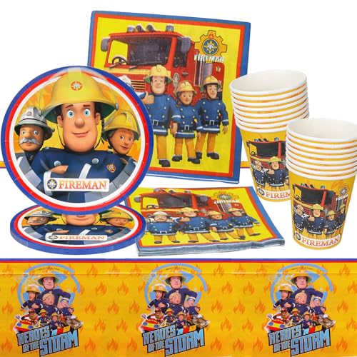 Feuerwehrmann Partygeschirr, Feuerwehrmann Geschirr Set, 73Pcs Feuerwehrmann Party Set mit Teller Tasse Tischdecke Servietten von GUBOOM