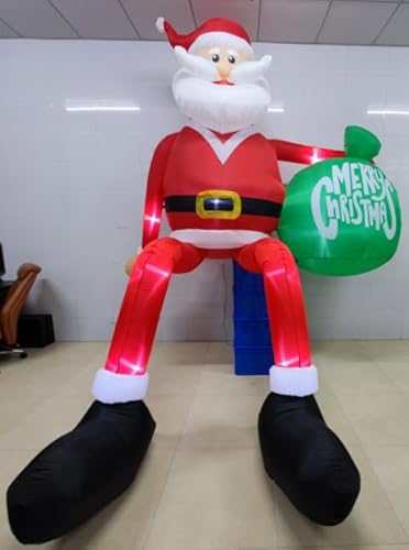 GUDELAK 15 Fuß Weihnachten Aufblasbare Outdoor -Dekoration, Riesige Weihnachtsschlauchswerte Klettern Santa Claus Decor Weihnachtsflocken im Freien mit LED von GUDELAK