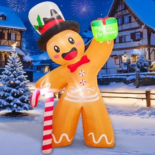 GUDELAK 180 cm Aufblasbare Weihnachtsdeko Außen, Aufblasbarer Lebkuchenmann mit Zuckerstange und Geschenkpaket, Weihnachtsdeko Aufblasbar mit LED Lichtern für innen Hof Garten Rasen Party Deko GUDELAK 180 cm Aufblasbare Weihnachtsdeko Außen, Aufblasbarer Lebkuchenmann mit Zuckerstange und Geschenkpaket, Weihnachtsdeko Aufblasbar mit LED Lichtern für innen Hof Garten Rasen Party Deko von GUDELAK