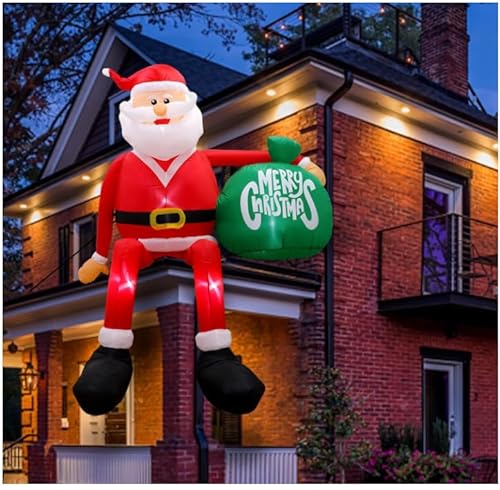 GUDELAK 245cm Aufblasbare Weihnachtsdeko Außen, Aufblasbarer Weihnachtsmann Deko Draußen mit Geschenktüte, IP44 Wetterfest Weihnachtsmann Aufblasbar mit LED Beleuchtung Gebläse für Rasen Hof Außen von GUDELAK