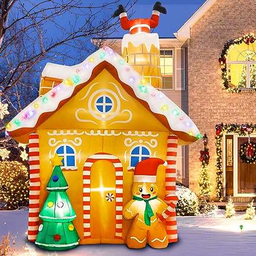 GUDELAK 300 cm Aufblasbare Weihnachtsdeko, Lebkuchen Haus Weihnachtsdeko Aufblasbar mit LED Leuchten, Lebkuchen Deko Weihnachten Aufblasbar Weihnachtsdeko Aussen für Hof Rasen Garten von GUDELAK