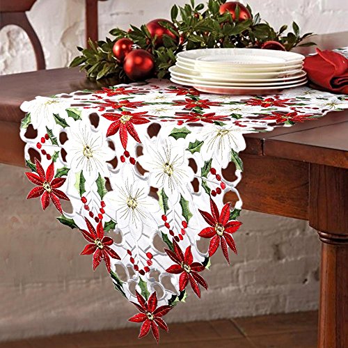 GUDELAK Tischläufer Weihnachtsstern und Stechpalmenblättern Weihnachten Stickerei Tischdecke Weihnachten Deko 176 x 38 cm GUDELAK Tischläufer Weihnachtsstern und Stechpalmenblättern Weihnachten Stickerei Tischdecke Weihnachten Deko 176 x 38 cm von GUDELAK