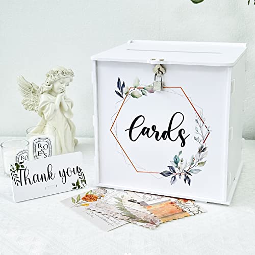 GUDELAK Weiße Hochzeitskartenbox mit Schloss, PVC-Geschenkkartenbox für Hochzeitsempfang, Eukalyptus DIY Hochzeitsumschlag, Geldkartenbox für Party, Abschlussfeier, Geburtstag, Babyparty, Dekorationen von GUDELAK