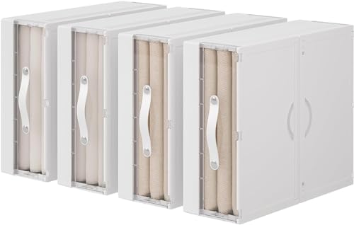 GUDEMAY Unterbett Aufbewahrungsbox, Kleiderschrank Kunststoff Aufbewahrung Bettwäsche Organizer Faltbar mit Griff, Unterbettkommode Ideal für Bettlaken, Decken, Bettbezüge, Kleidung - 4er-Set Weiß GUDEMAY Unterbett Aufbewahrungsbox, Kleiderschrank Kunststoff Aufbewahrung Bettwäsche Organizer Faltbar mit Griff, Unterbettkommode Ideal für Bettlaken, Decken, Bettbezüge, Kleidung - 4er-Set Weiß von GUDEMAY