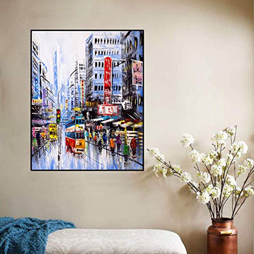 GUDOJK Wandbilder Leinwand Kunst Ölgemälde Hong Kong Straßen geschäftige Straße Kunst Poster Bild Wanddekoration Home Decoration für Wohnzimmer Büro von GUDOJK