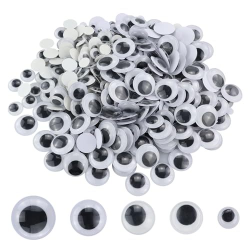 GUDQVOZIHG 500 Stück Schwarz Selbstklebende Wackelaugen,Klebeaugen Selbstklebend,Kunststoff Kulleraugen,Googly Eyes,10mm/15mm/20mm/25mm/30mm,für DIY Scrapbooking Spielzeuge Zubehör von GUDQVOZIHG