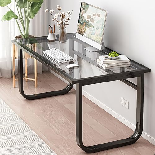 Computertisch Aus Gehärtetem Glas, Moderner Bürotisch mit Metallrahmen, Stabiler Schreibtisch, Einfacher Gaming Pc-arbeitstisch für Den Home-Office-Arbeitsplatz(120x70x72cm(47x27x28in), Black) von GUEIFD