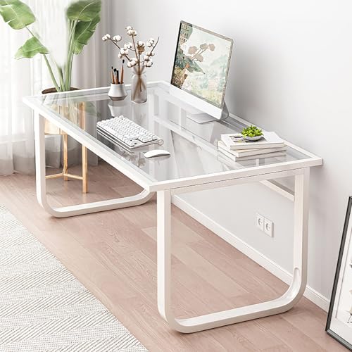 Computertisch Aus Gehärtetem Glas, Moderner Bürotisch mit Metallrahmen, Stabiler Schreibtisch, Einfacher Gaming Pc-arbeitstisch für Den Home-Office-Arbeitsplatz(120x70x72cm(47x27x28in), White) von GUEIFD