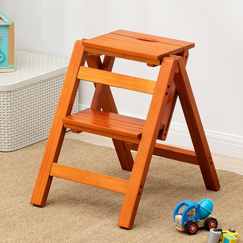GUEIFD 2/3/4-stufenhocker Aus Holz, Faltbarer Leiterstuhl mit Breiter Anti-rutsch-lauffläche, Gartenwerkzeugleiter, Multifunktionaler Hockerstuhl für Küche, Bad, Bücherregal(2 Layer, Yellow) von GUEIFD