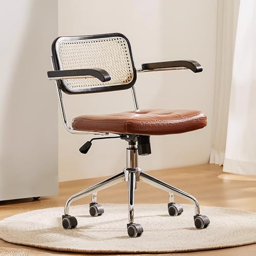 GUEIFD Rattan-bürostühle, Moderner Schreibtischstuhl Aus Kunstleder mit Rattan-rückenlehne, Höhenverstellbar, Drehsessel, Computer-arbeitsstuhl für Zuhause, Arbeitszimmer, Brown von GUEIFD