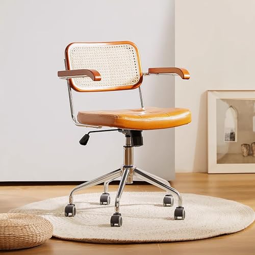 GUEIFD Rattan-bürostühle, Moderner Schreibtischstuhl Aus Kunstleder mit Rattan-rückenlehne, Höhenverstellbar, Drehsessel, Computer-arbeitsstuhl für Zuhause, Arbeitszimmer, Yellow von GUEIFD