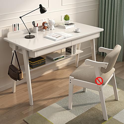 GUEIFD Schreibtisch Aus Massivholz, Moderner Computertisch Aus Der Mitte des Jahrhunderts mit Schubladen und Ablage, Einfacher Arbeitstisch mit Haken für Das Home-Office(100x60x75cm(39x24x27), White) von GUEIFD