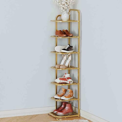 Mehrstöckiges Schuhregal, Einfacher Schuhschrank mit Offenen Regalen, Kleine Schmale Schuhregale, Metallschuhständer für Eingangsbereich, Flur, Schlafzimmer(27x26x112cm(11x10x44in), Gold) von GUEIFD