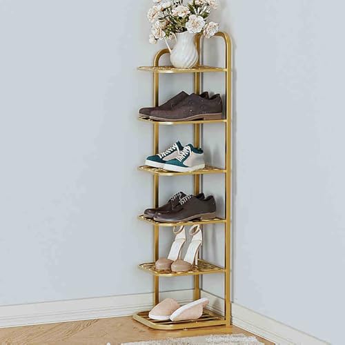 Mehrstöckiges Schuhregal, Einfacher Schuhschrank mit Offenen Regalen, Kleine Schmale Schuhregale, Metallschuhständer für Eingangsbereich, Flur, Schlafzimmer(27x26x96cm(11x10x38in), Gold) von GUEIFD