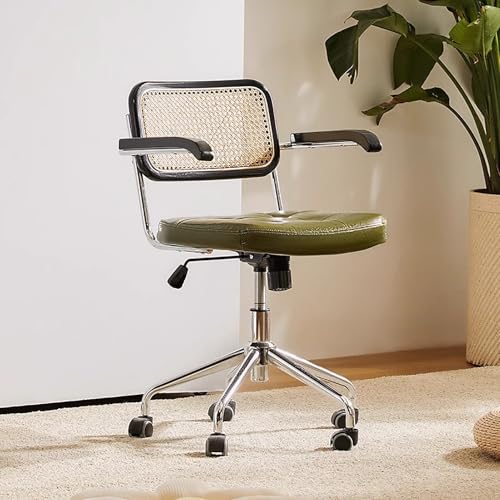 Rattan-bürostühle, Moderner Schreibtischstuhl Aus Kunstleder mit Rattan-rückenlehne, Höhenverstellbar, Drehsessel, Computer-arbeitsstuhl für Zuhause, Arbeitszimmer, Green von GUEIFD