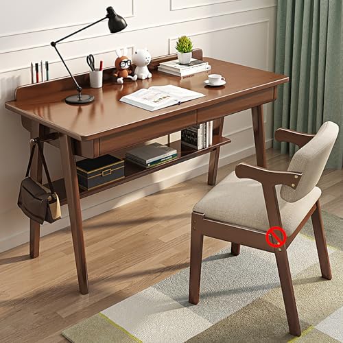 Schreibtisch Aus Massivholz, Moderner Computertisch Aus Der Mitte Des Jahrhunderts mit Schubladen und Ablage, Einfacher Arbeitstisch mit Haken für Das Home-office(120x60x75cm(47x24x27"), Walnut) von GUEIFD