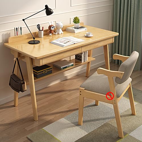 Schreibtisch Aus Massivholz, Moderner Computertisch Aus Der Mitte Des Jahrhunderts mit Schubladen und Ablage, Einfacher Arbeitstisch mit Haken für Das Home-office(80x60x75cm(31x24x27"), Natural) von GUEIFD