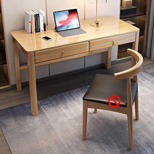 Schreibtisch Aus Massivholz mit 2 Schubladen, Mid-Century Modern Home Office Schreibtisch Arbeitstisch Arbeitsstation für Kleine Räume, Schlafzimmer, Ohne Stühle(80cm/31, Natural) von GUEIFD