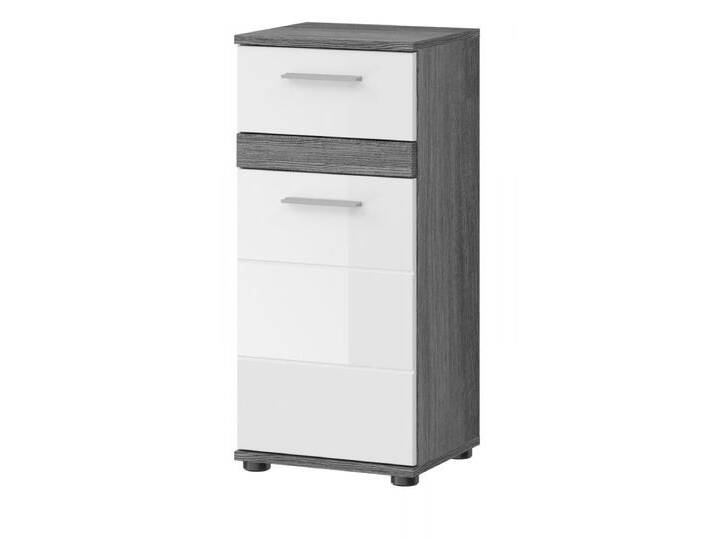 Badezimmer Kommode Bailey in weiß Hochglanz und grau 35 x 79 cm von GÜNSTIG EINRICHTEN