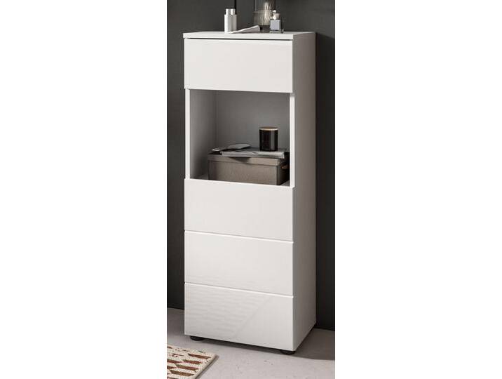 Badezimmer Kommode Larik in weiß Hochglanz 38 x 106 cm von GÜNSTIG EINRICHTEN