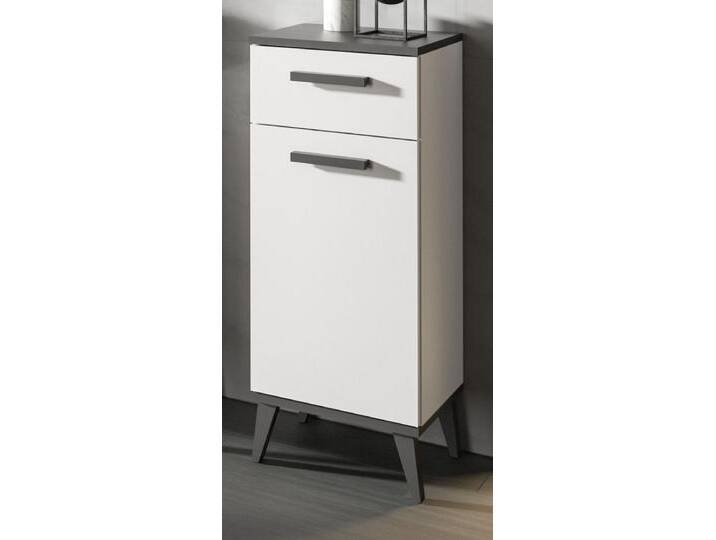 Badezimmer Kommode Linea in weiß und grau 34 x 86 cm von GÜNSTIG EINRICHTEN