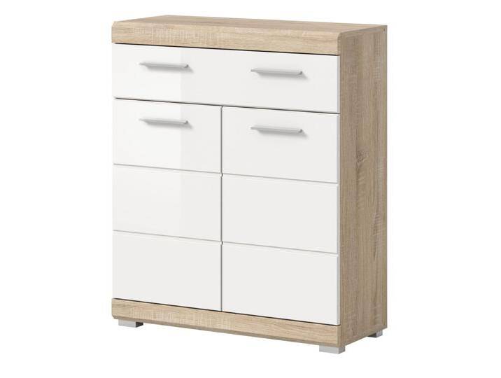 Badezimmer Kommode Mambo in weiß Hochglanz und Eiche 74 x 88 cm von GÜNSTIG EINRICHTEN