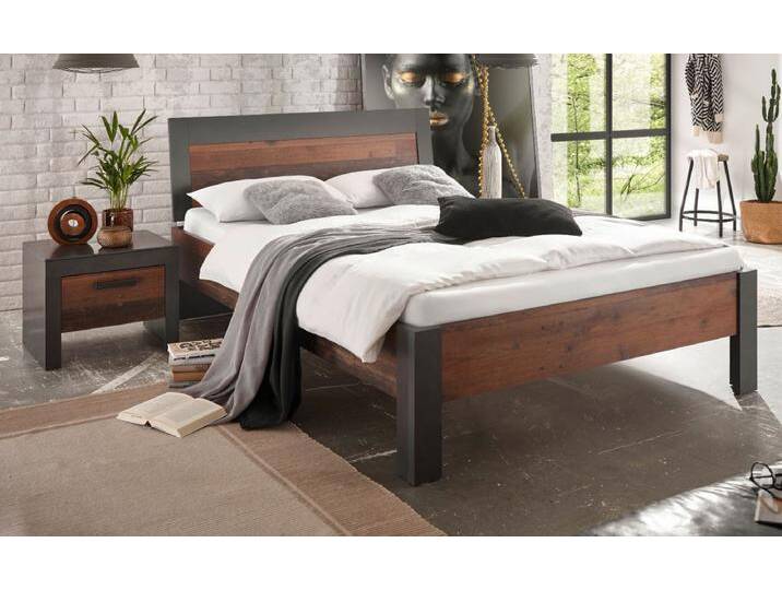 Bett und Nachttisch Ward in Used Wood Shabby und Matera grau Liegefläche 140 x 200 cm Set 2-tlg. von GÜNSTIG EINRICHTEN