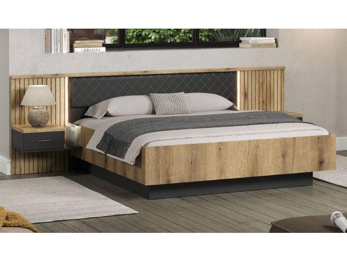 Bettanlage Esteban in grau und Eiche Evoke Bett 180 x 200 cm von GÜNSTIG EINRICHTEN