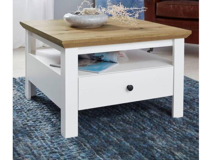Couchtisch Universal weiß und Eiche Artisan quadratisch 70 x 70 cm von GÜNSTIG EINRICHTEN