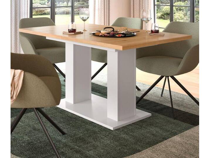 Esstisch Home-X in Eiche und weiß ausziehbar 150 - 190 cm von GÜNSTIG EINRICHTEN