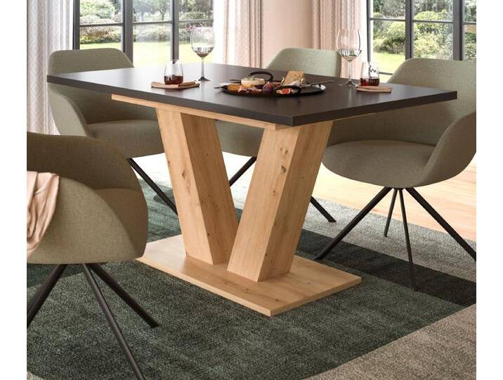 Esstisch Home-X in grau und Eiche ausziehbar 150 - 190 cm von GÜNSTIG EINRICHTEN