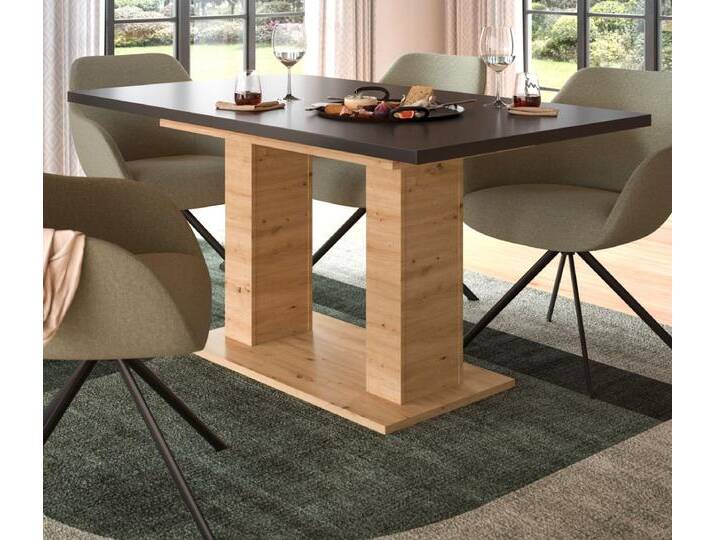 Esstisch Home-X in grau und Eiche ausziehbar 150 - 190 cm von GÜNSTIG EINRICHTEN