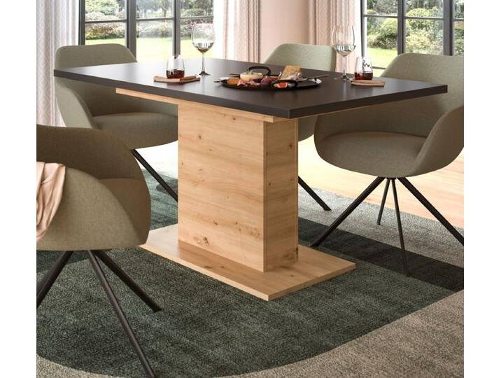 Esstisch Home-X in grau und Eiche ausziehbar 150 - 190 cm von GÜNSTIG EINRICHTEN
