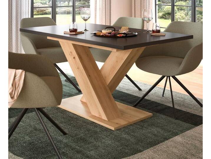 Esstisch Home-X in grau und Eiche ausziehbar 150 - 190 cm von GÜNSTIG EINRICHTEN