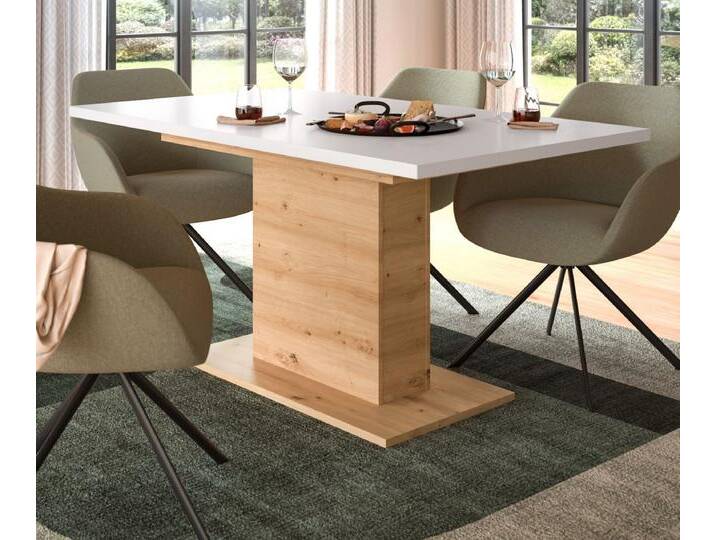 Esstisch Home-X in weiß und Eiche ausziehbar 150 - 190 cm von GÜNSTIG EINRICHTEN