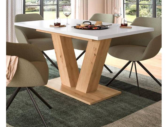 Esstisch Home-X in weiß und Eiche ausziehbar 150 - 190 cm von GÜNSTIG EINRICHTEN