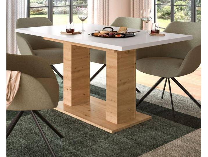Esstisch Home-X in weiß und Eiche ausziehbar 150 - 190 cm von GÜNSTIG EINRICHTEN