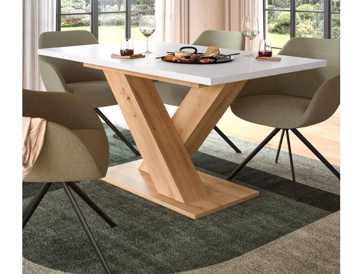 Esstisch Home-X in weiß und Eiche ausziehbar 150 - 190 cm von GÜNSTIG EINRICHTEN