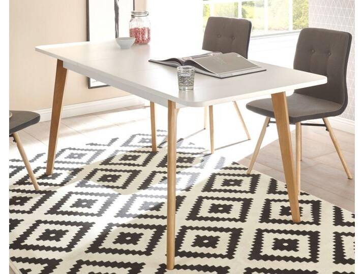 Esstisch Isgard in weiß und Eiche ausziehbar 140 - 180 x 75 cm von GÜNSTIG EINRICHTEN