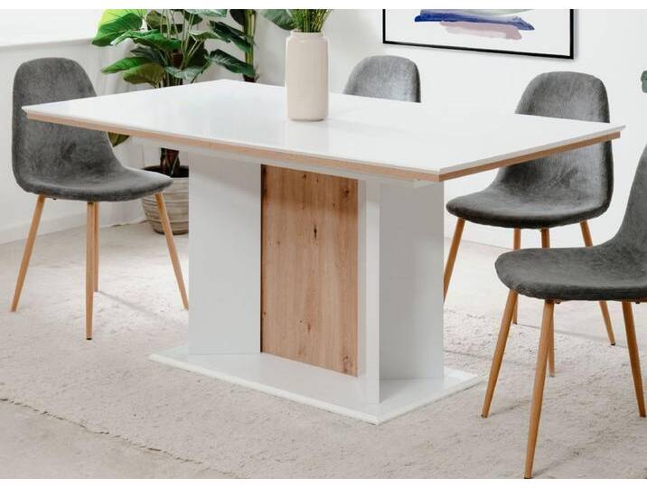 Esstisch Varese in weiß und Eiche ausziehbar 160 - 200 x 90 cm von GÜNSTIG EINRICHTEN