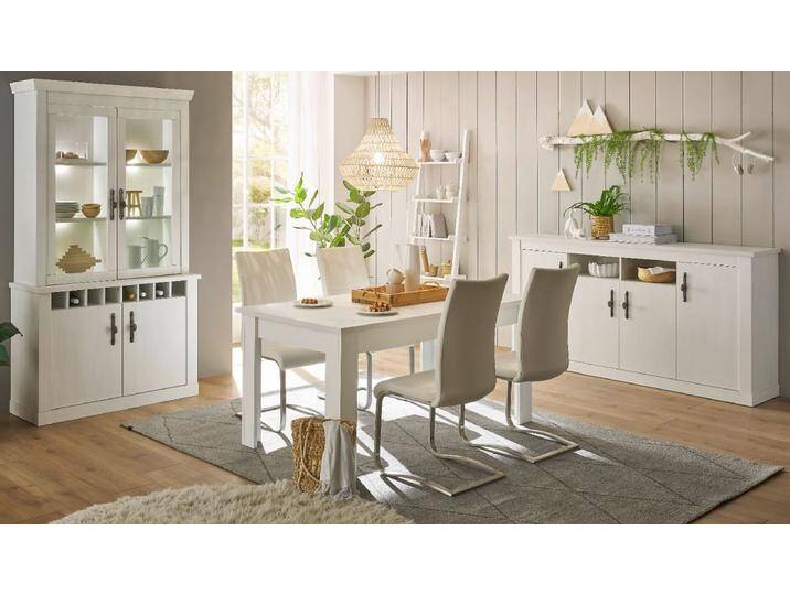 Esszimmer Set Fiastra in weiß Pinie Landhaus von GÜNSTIG EINRICHTEN
