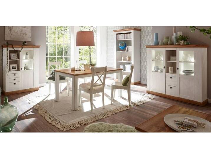 Esszimmer Set Hemsby in weiß Pinie / Eiche Landhaus von GÜNSTIG EINRICHTEN