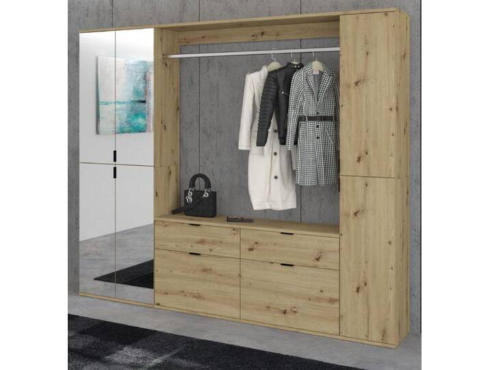 Garderobe mit Spiegel Line-Up in Eiche 212 x 193 cm von GÜNSTIG EINRICHTEN