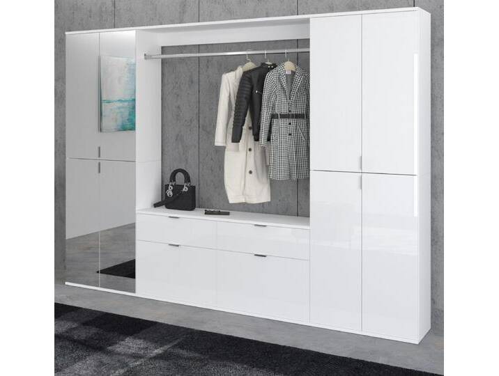 Garderobenschrank mit Spiegel SystemX in weiß Hochglanz 243 x 193 cm von GÜNSTIG EINRICHTEN