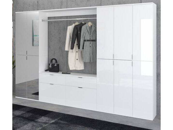 Garderobenschrank mit Spiegel SystemX in weiß Hochglanz 273 x 193 cm von GÜNSTIG EINRICHTEN