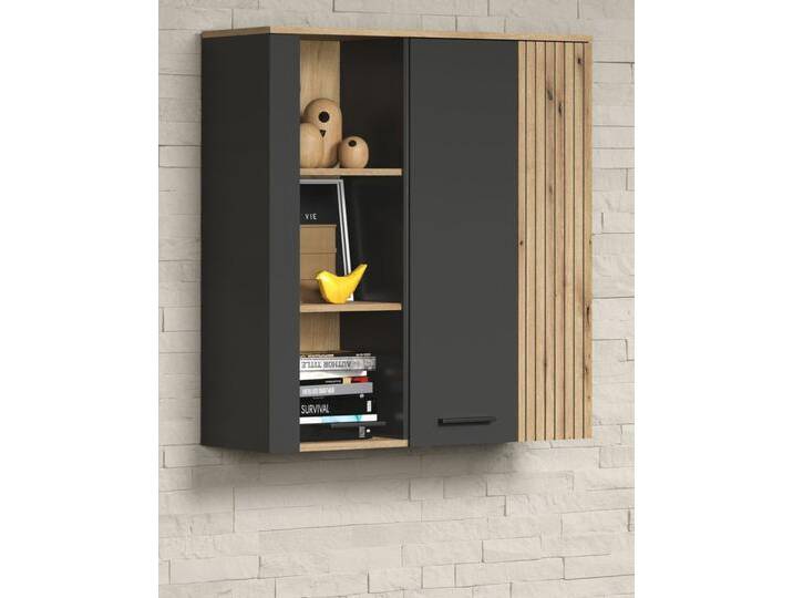 Hängevitrine Esteban in grau und Eiche Evoke 90 cm von GÜNSTIG EINRICHTEN