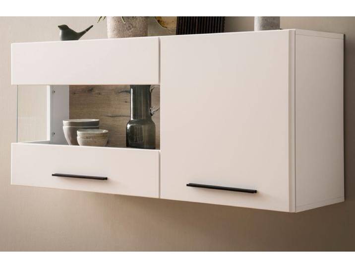 Hängevitrine Lavell in weiß matt und Eiche 120 cm von GÜNSTIG EINRICHTEN