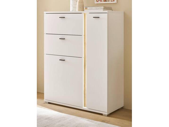 Highboard Bellport in weiß matt und Eiche 100 x 125 cm von GÜNSTIG EINRICHTEN